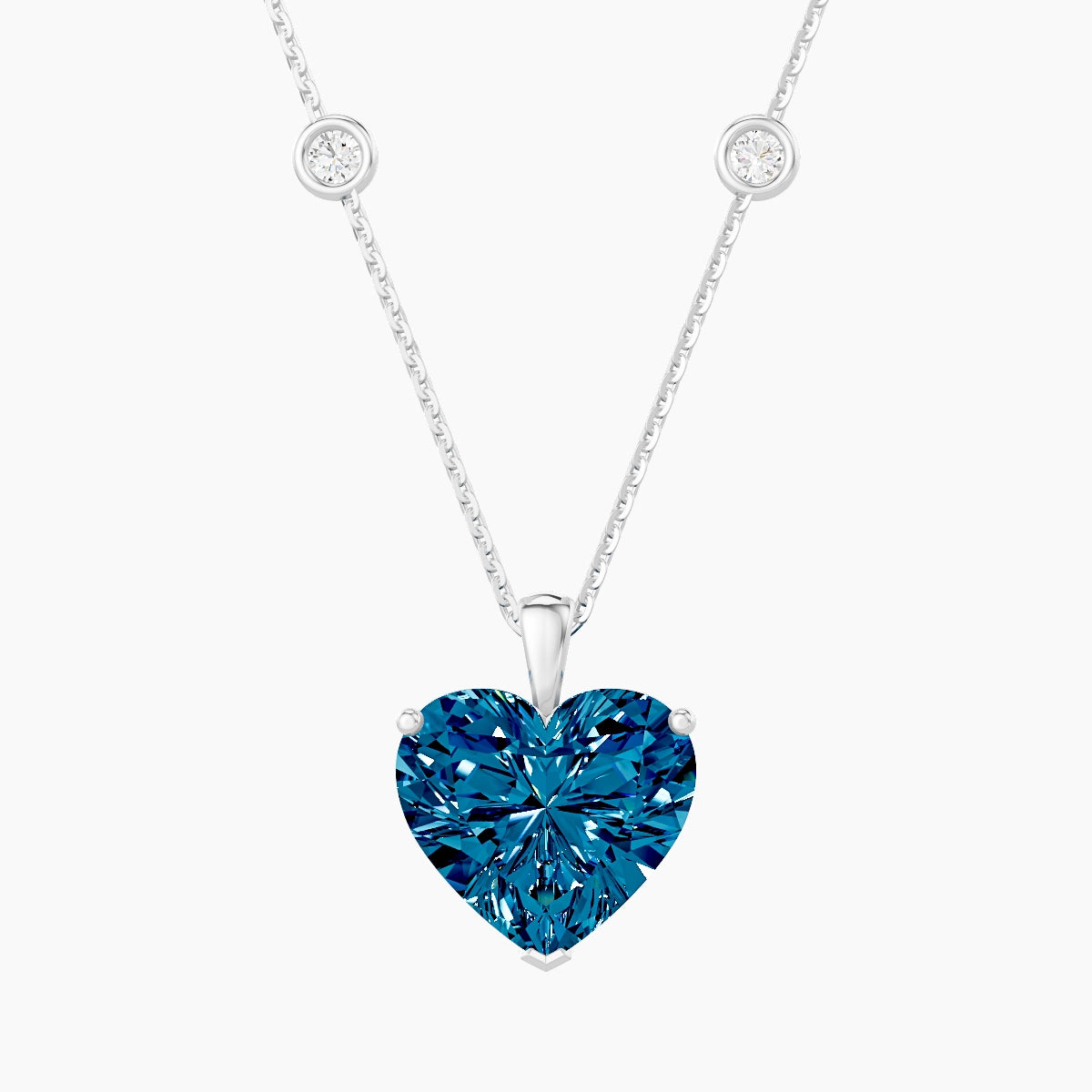 Hanging Solitaire with Sautoir | 18k White Gold 5 ct Blue Lab Diamond Heart Pendant