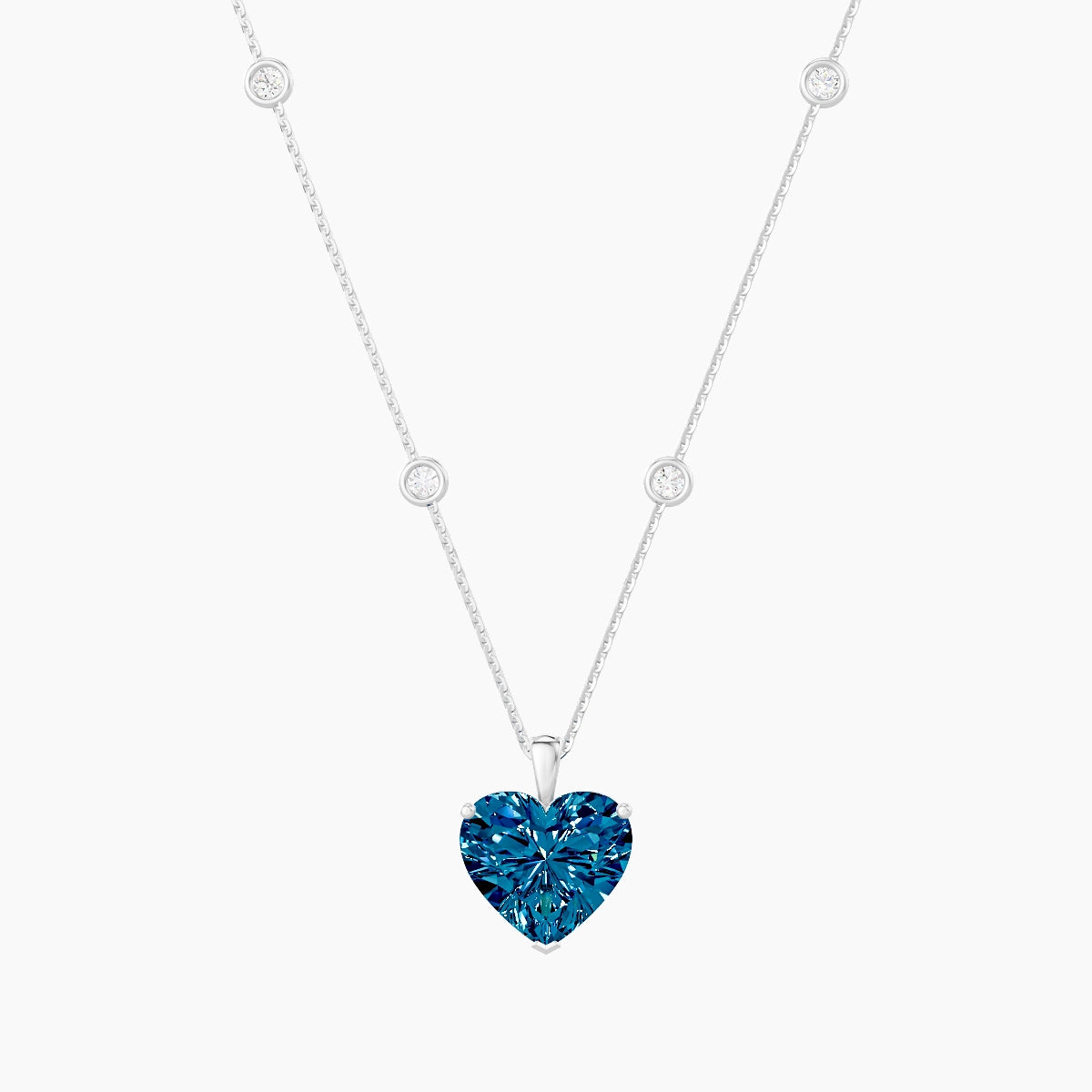 Hanging Solitaire with Sautoir | 18k White Gold 5 ct Blue Lab Diamond Heart Pendant