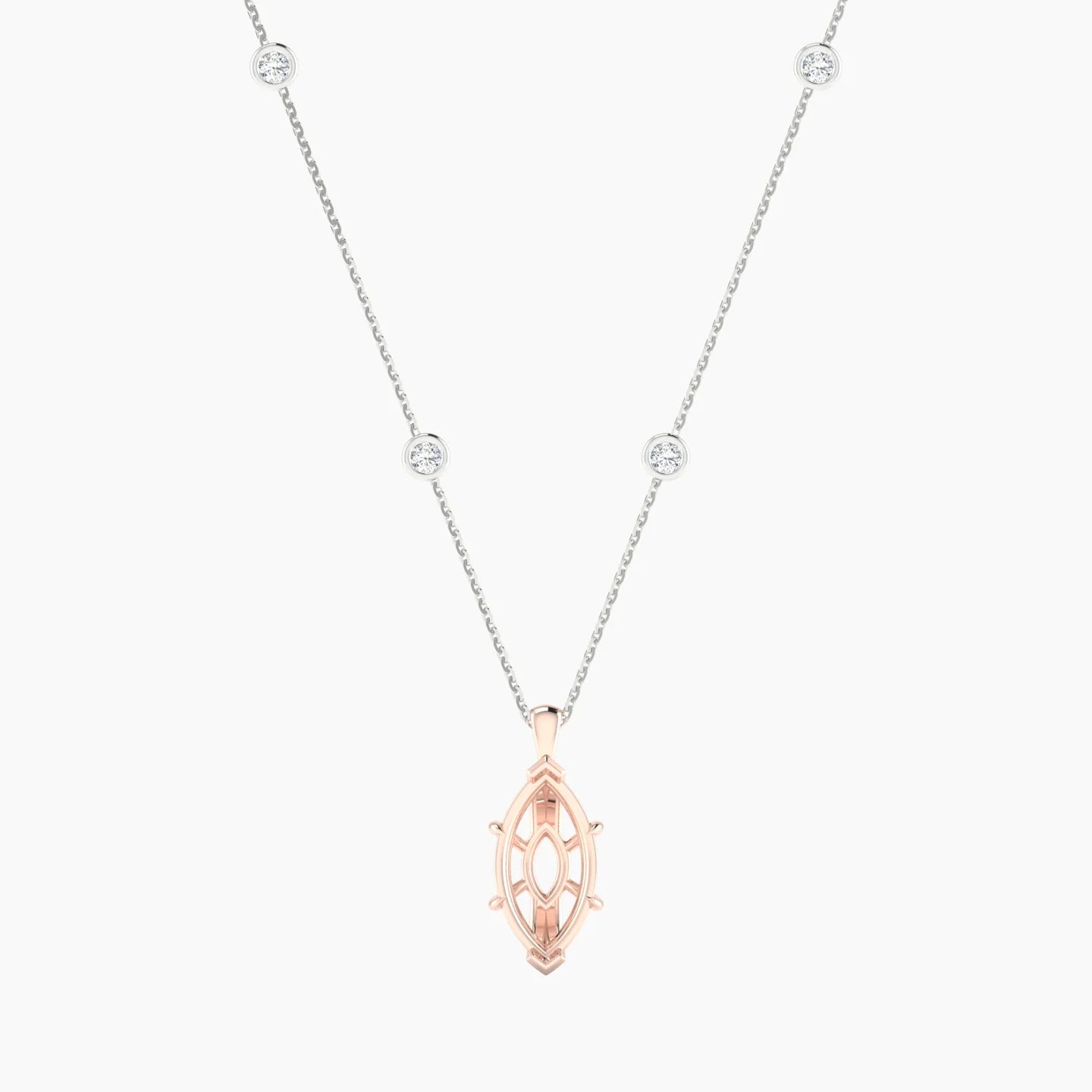 Hanging Solitaire with Sautoir | 18k White & Rose Gold 3-4.99 ct Marquise Cut Pendant Setting