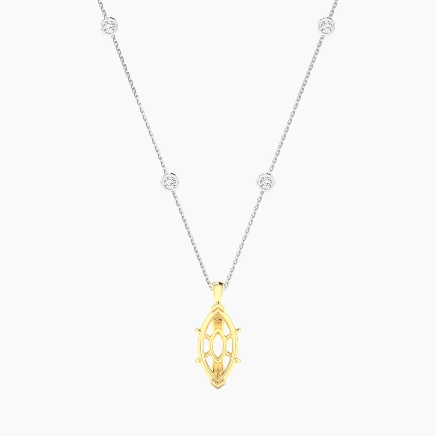 Hanging Solitaire with Sautoir | 18k White & Yellow Gold 3-4.99 ct Marquise Cut Pendant Setting