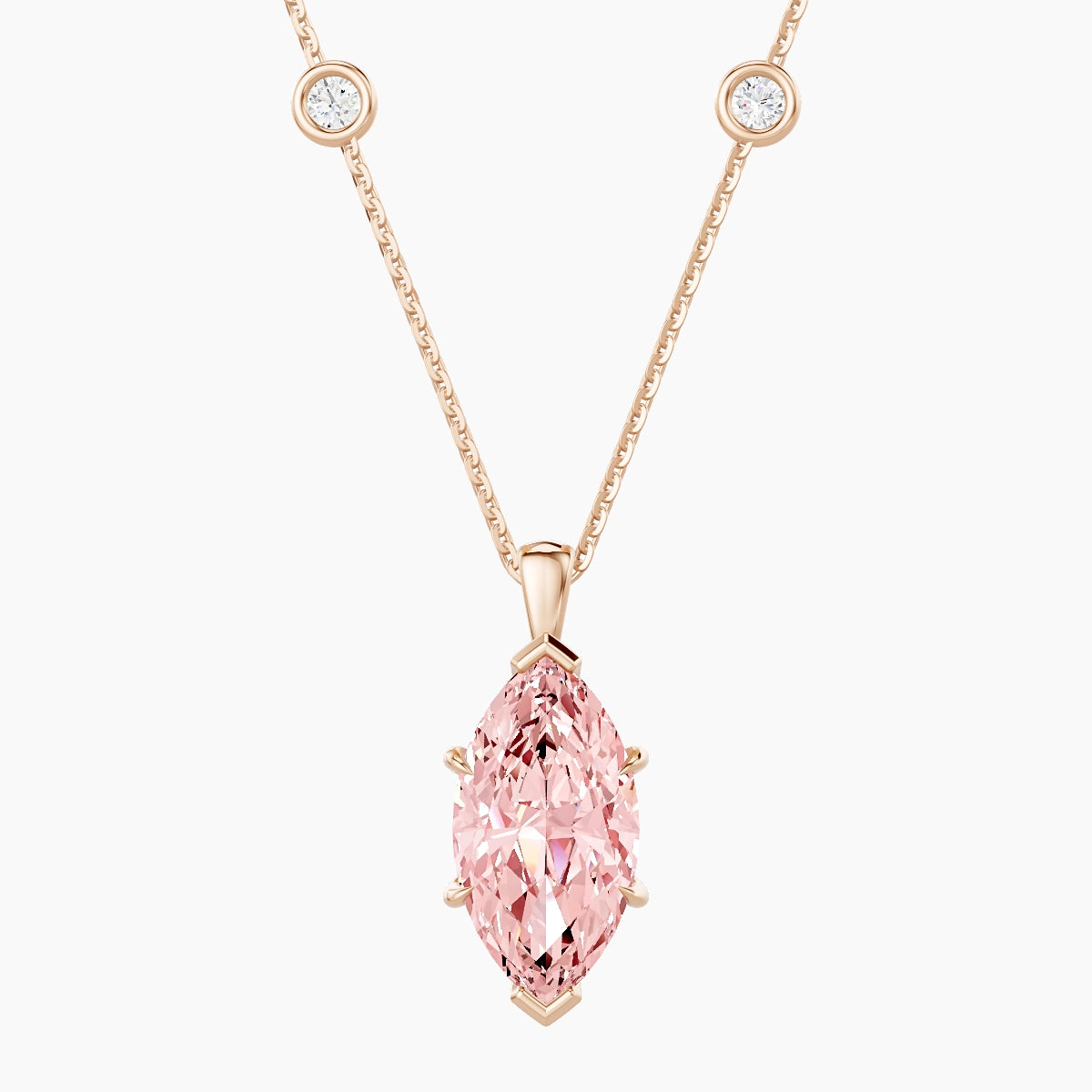 Hanging Solitaire with Sautoir | 18k Rose Gold 3 ct Pink Lab Diamond Marquise Pendant