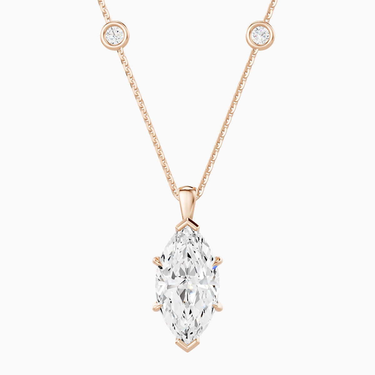 Hanging Solitaire with Sautoir | 18k Rose Gold 3 ct White Lab Diamond Marquise Pendant