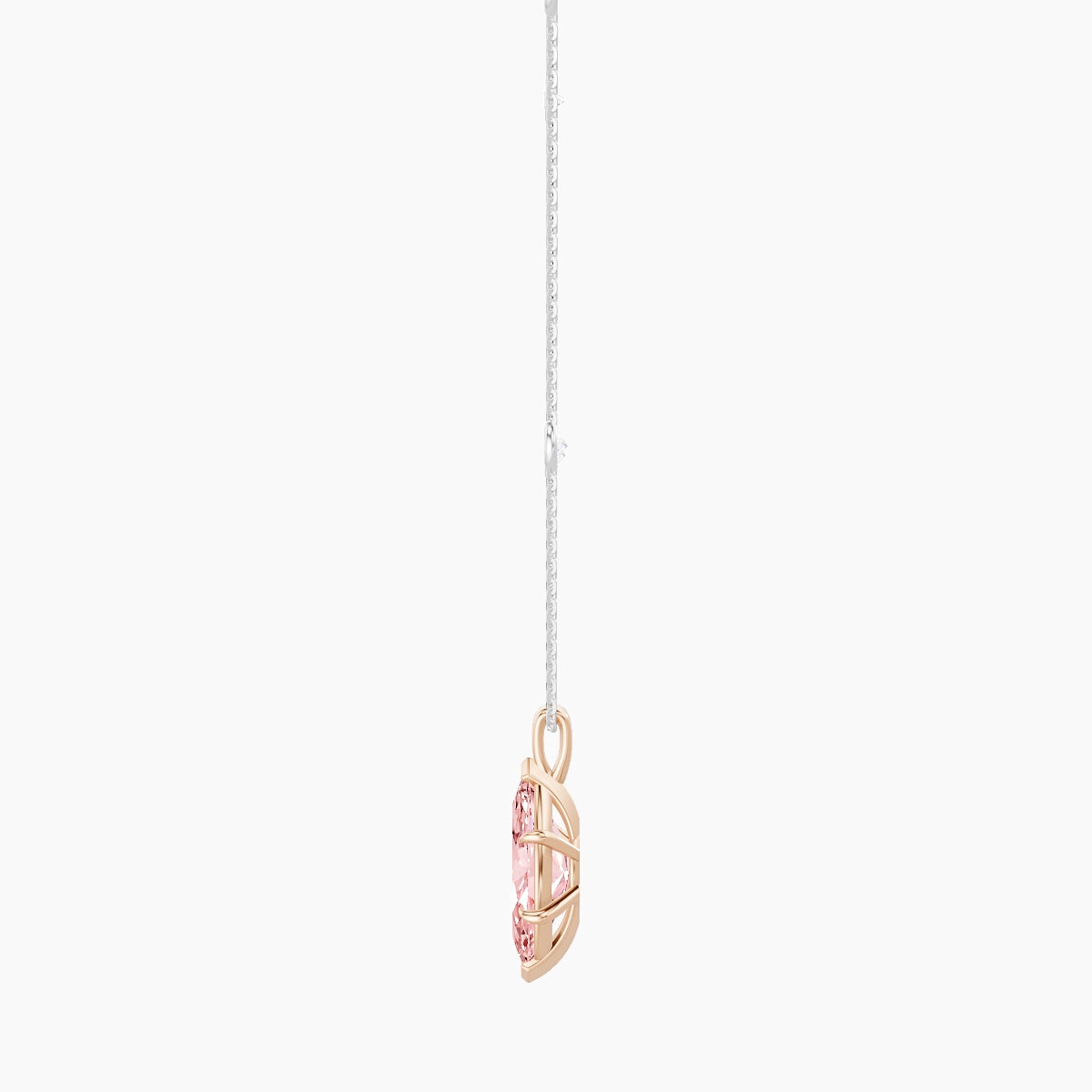 Hanging Solitaire with Sautoir | 18k White & Rose Gold 3 ct Pink Lab Diamond Marquise Pendant