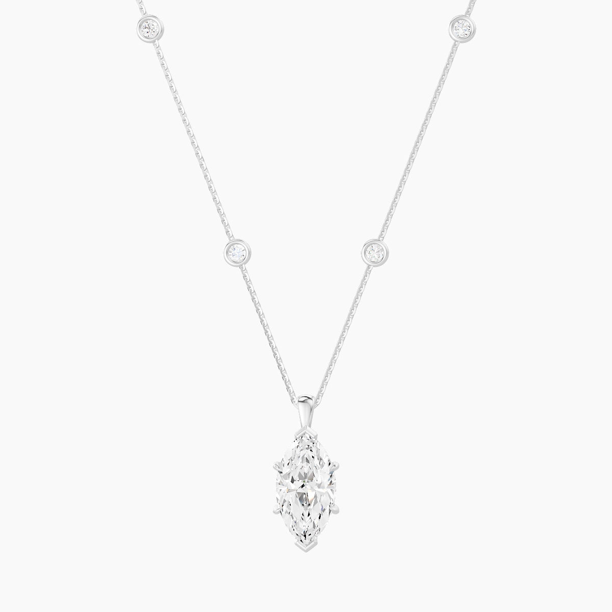 Hanging Solitaire with Sautoir | 18k White Gold 3 ct White Lab Diamond Marquise Pendant