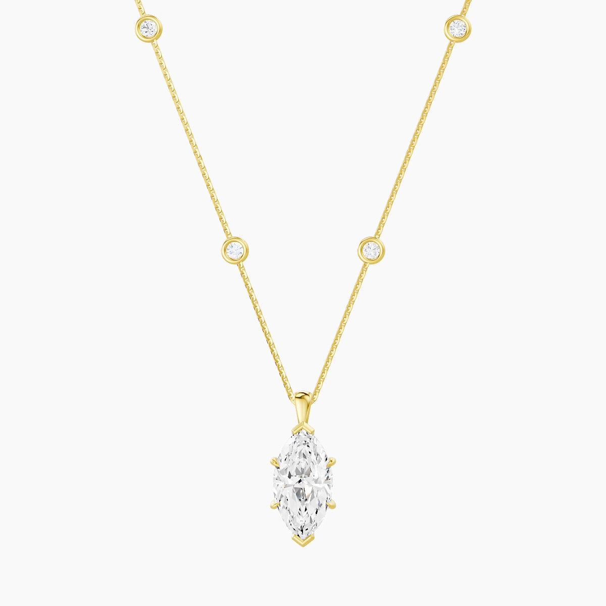 Hanging Solitaire with Sautoir | 18k Yellow Gold 3 ct White Lab Diamond Marquise Pendant