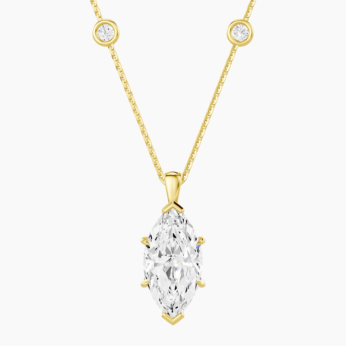 Hanging Solitaire with Sautoir | 18k Yellow Gold 3 ct White Lab Diamond Marquise Pendant