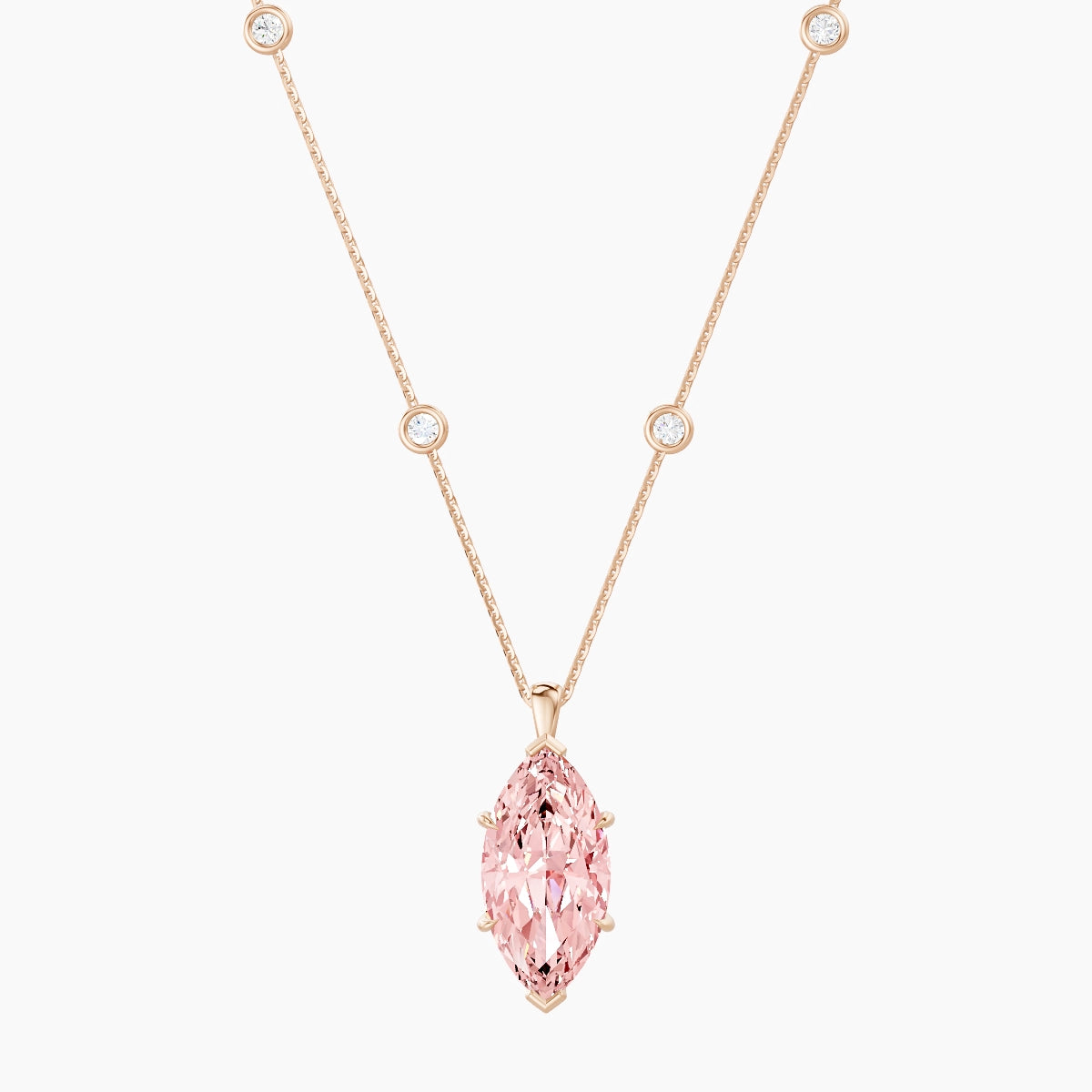 Hanging Solitaire with Sautoir | 18k Rose Gold 5 ct Pink Lab Diamond Marquise Pendant
