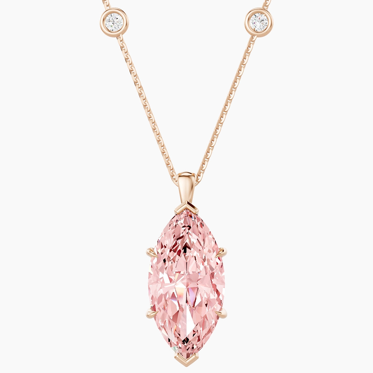 Hanging Solitaire with Sautoir | 18k Rose Gold 5 ct Pink Lab Diamond Marquise Pendant