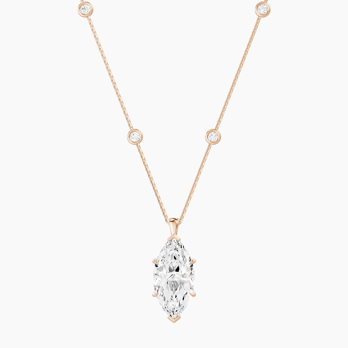 Hanging Solitaire with Sautoir | 18k Rose Gold 5 ct White Lab Diamond Marquise Pendant