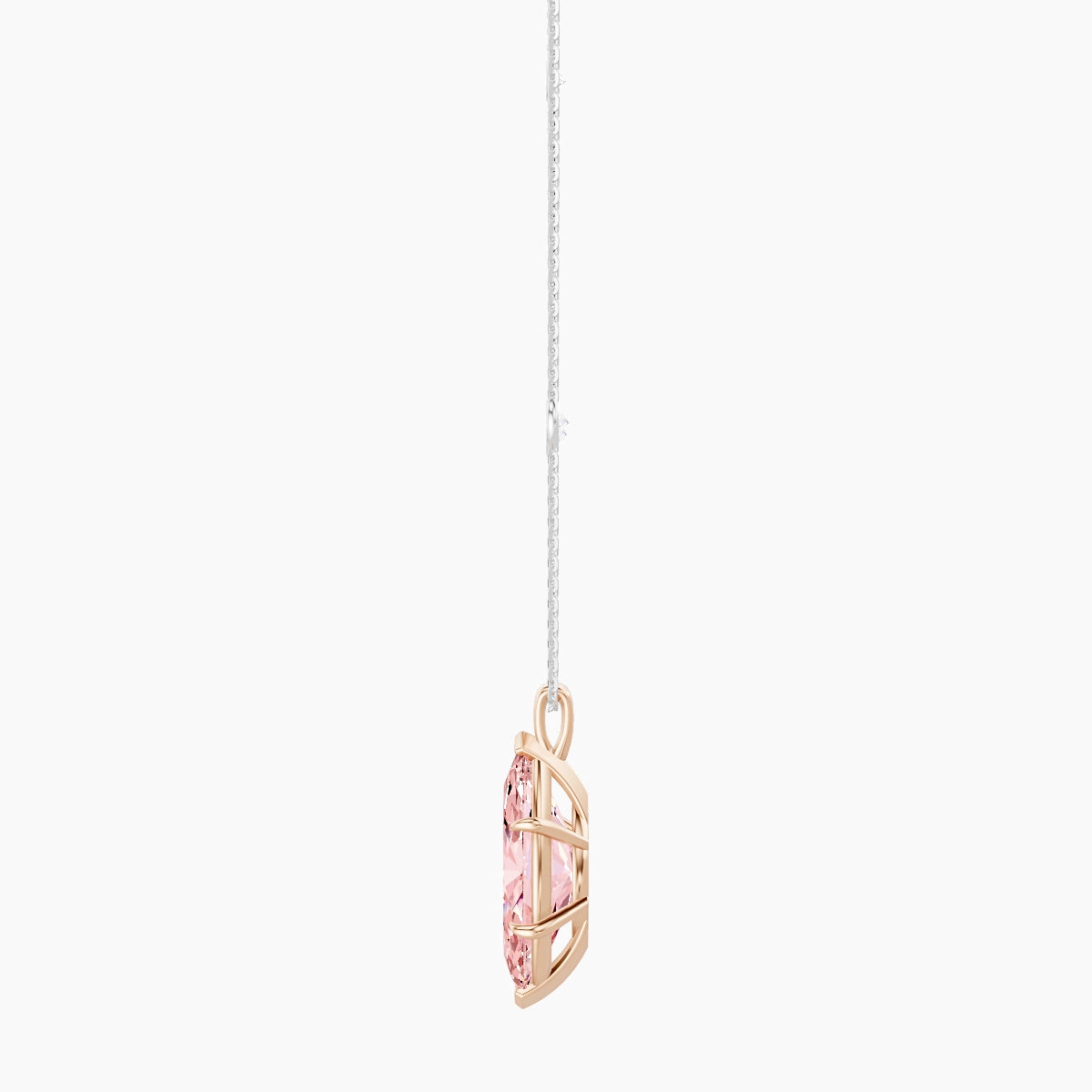 Hanging Solitaire with Sautoir | 18k White & Rose Gold 5 ct Pink Lab Diamond Marquise Pendant