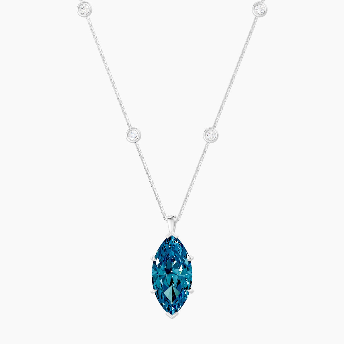 Hanging Solitaire with Sautoir | 18k White Gold 5 ct Blue Lab Diamond Marquise Pendant