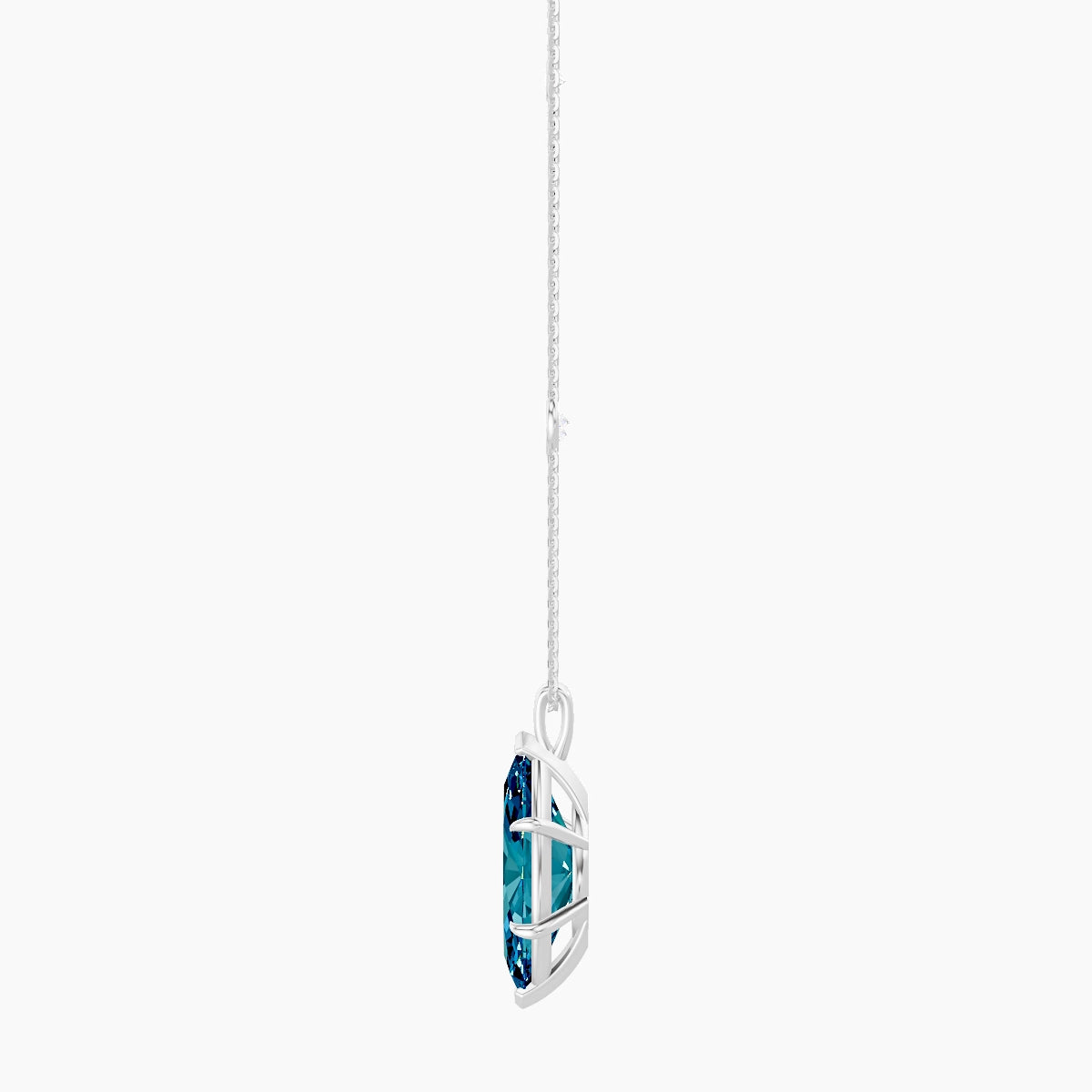 Hanging Solitaire with Sautoir | 18k White Gold 5 ct Blue Lab Diamond Marquise Pendant