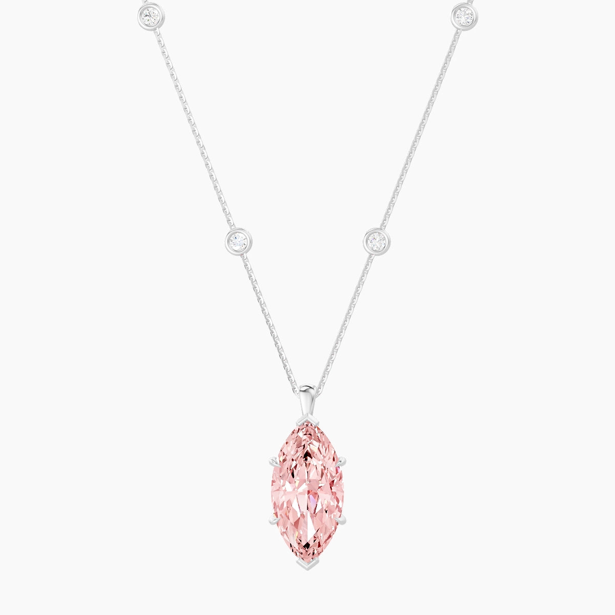 Hanging Solitaire with Sautoir | 18k White Gold 5 ct Pink Lab Diamond Marquise Pendant