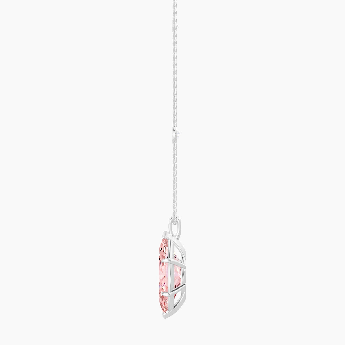 Hanging Solitaire with Sautoir | 18k White Gold 5 ct Pink Lab Diamond Marquise Pendant