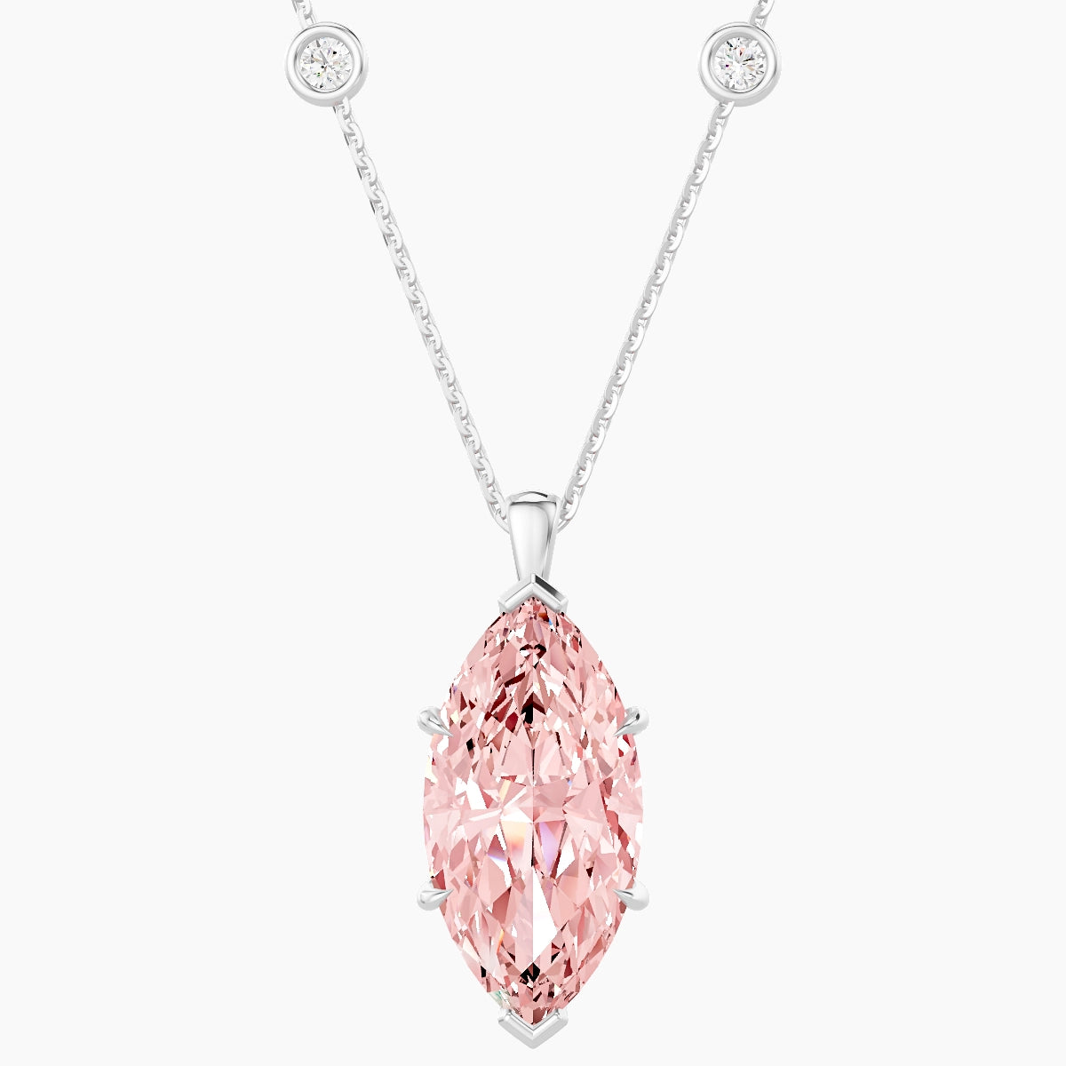 Hanging Solitaire with Sautoir | 18k White Gold 5 ct Pink Lab Diamond Marquise Pendant