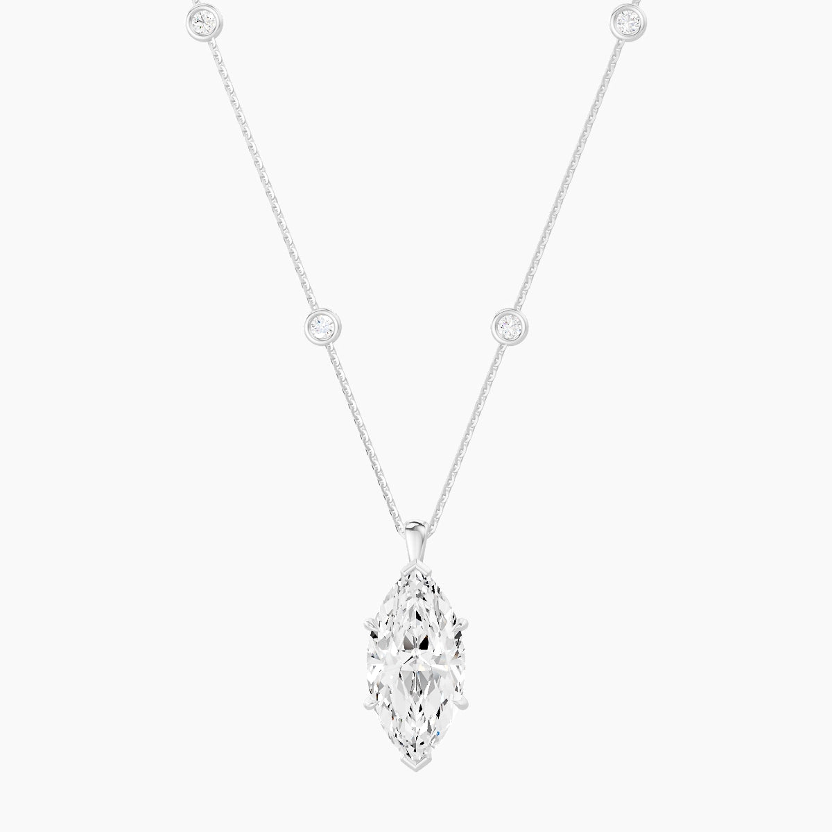 Hanging Solitaire with Sautoir | 18k White Gold 5 ct White Lab Diamond Marquise Pendant