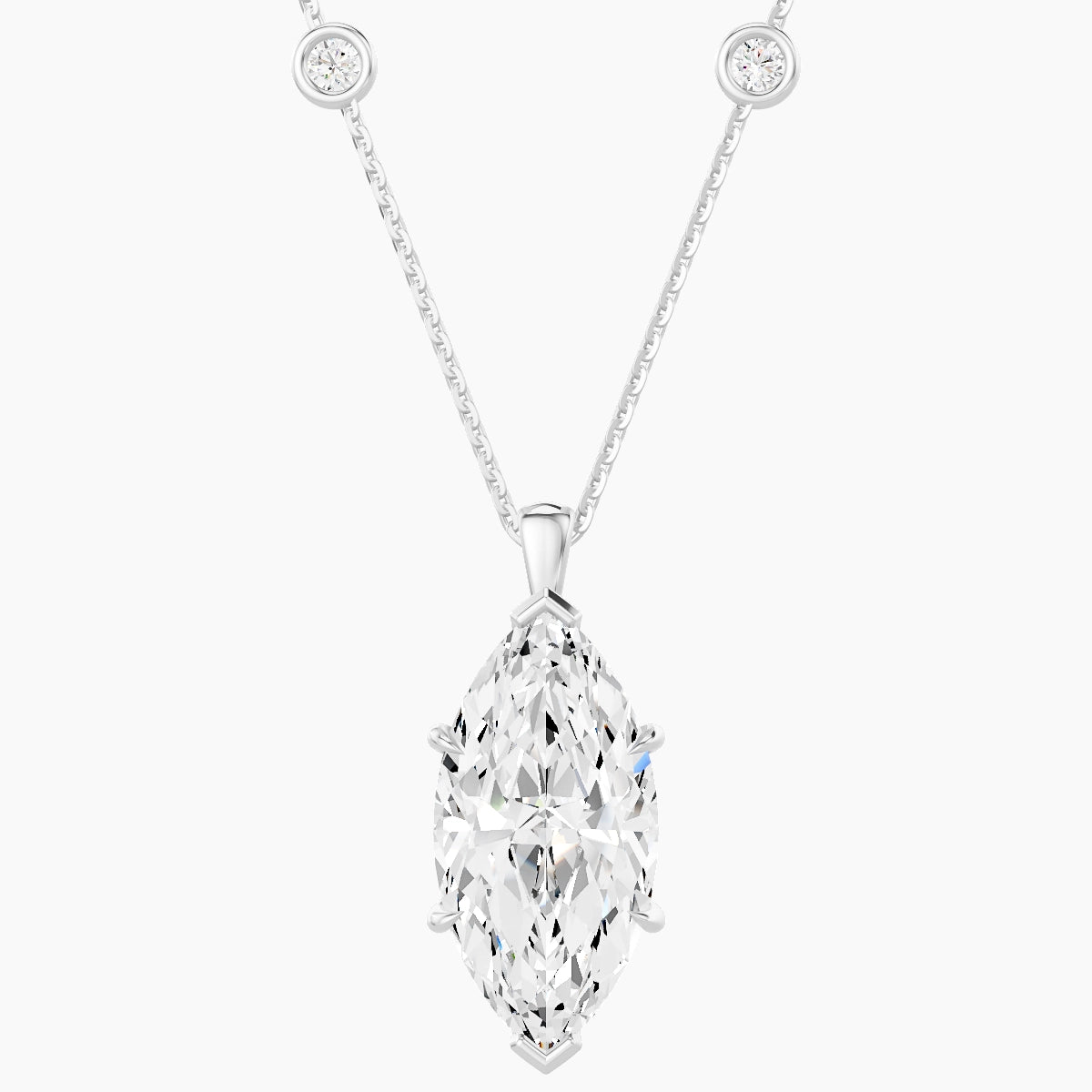 Hanging Solitaire with Sautoir | 18k White Gold 5 ct White Lab Diamond Marquise Pendant
