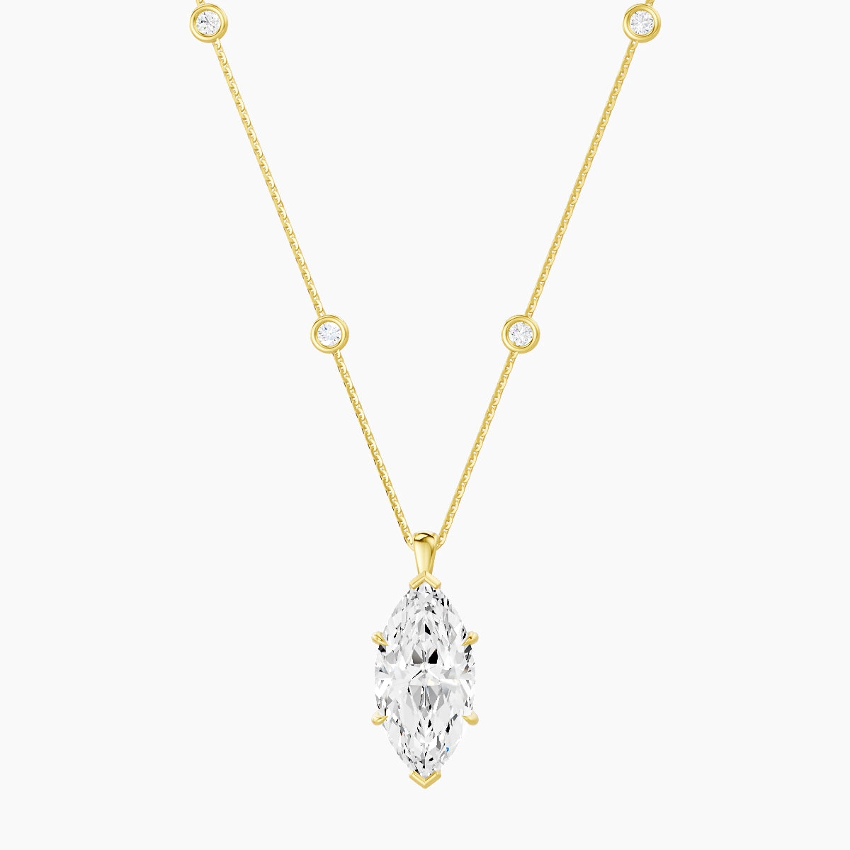 Hanging Solitaire with Sautoir | 18k Yellow Gold 5 ct White Lab Diamond Marquise Pendant