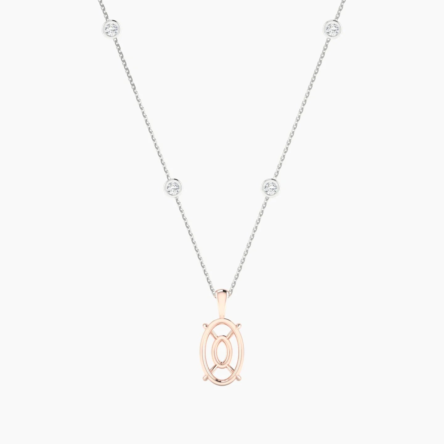 Hanging Solitaire with Sautoir | 18k White & Rose Gold 3-4.99 ct Oval Cut Pendant Setting