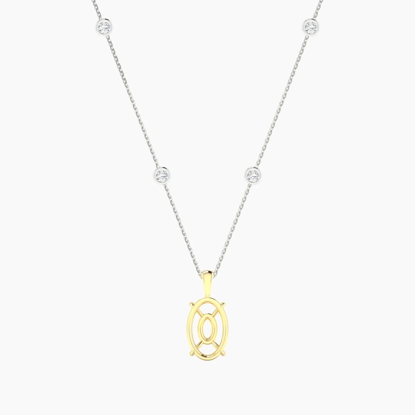 Hanging Solitaire with Sautoir | 18k White & Yellow Gold 3-4.99 ct Oval Cut Pendant Setting