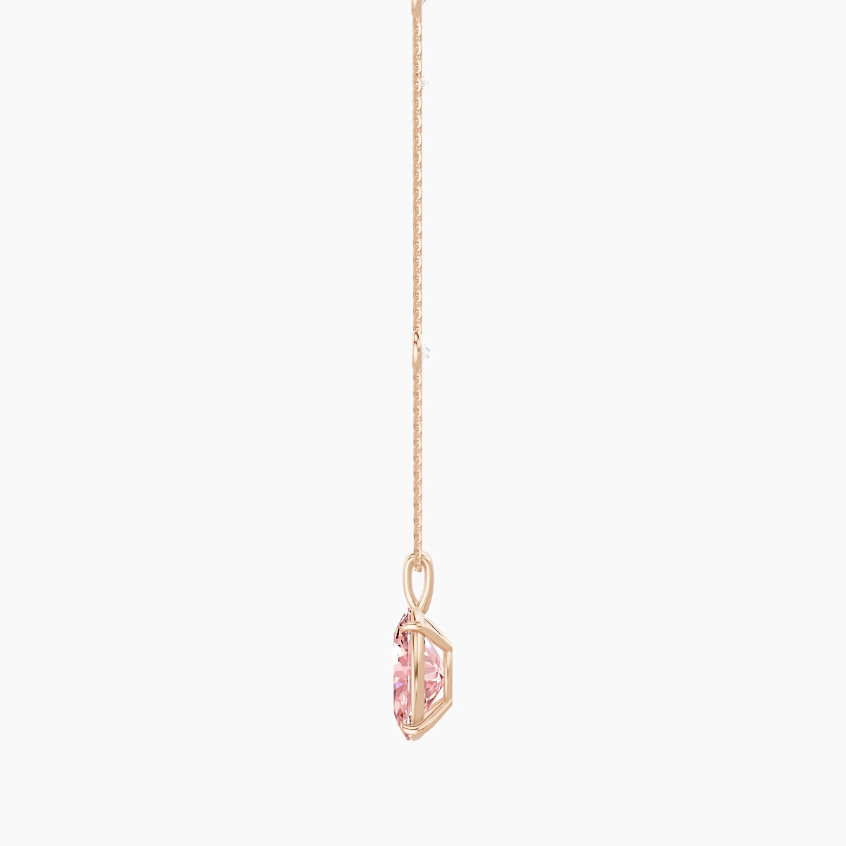 Hanging Solitaire with Sautoir | 18k Rose Gold 3 ct Pink Lab Diamond Oval Pendant