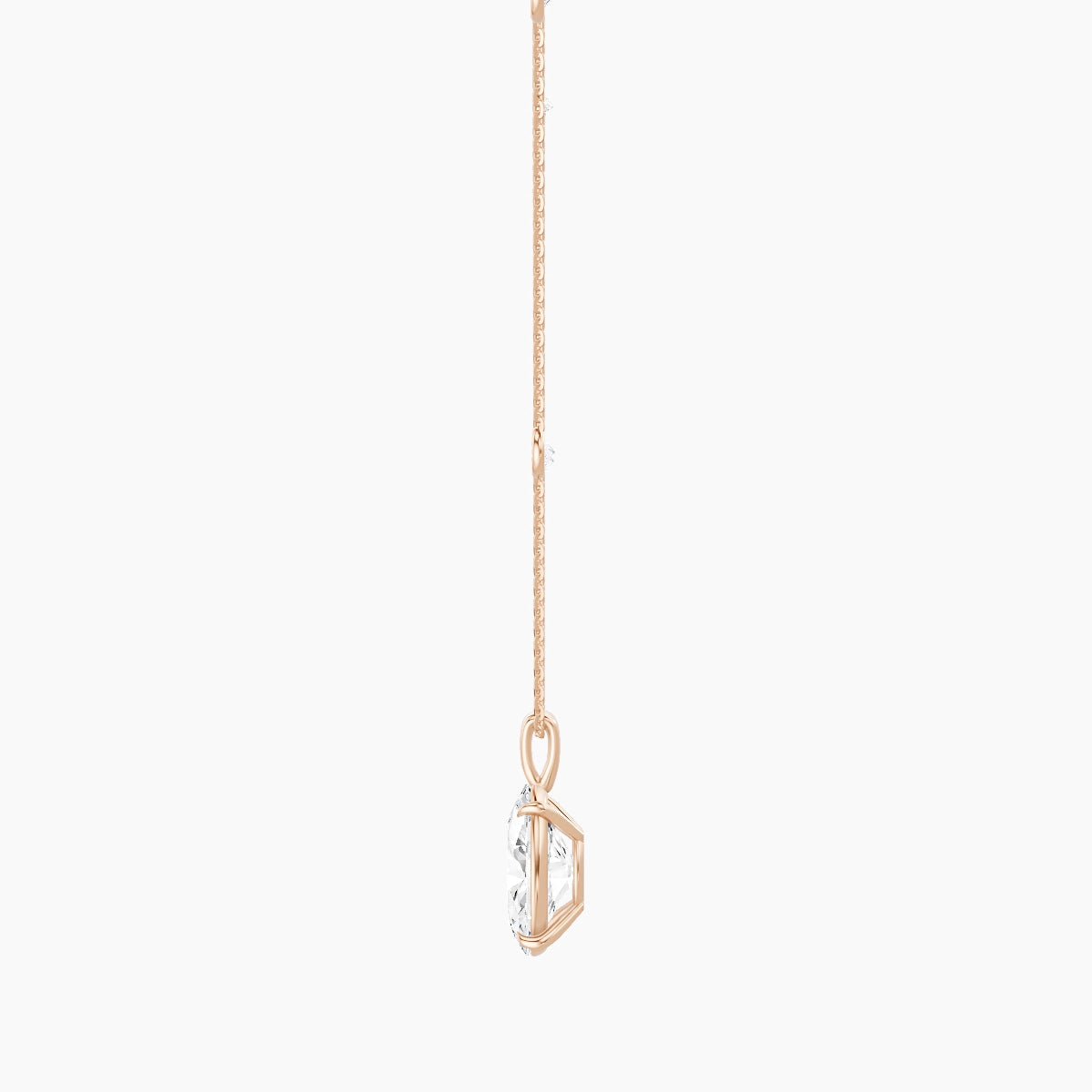 Hanging Solitaire with Sautoir | 18k Rose Gold 3 ct White Lab Diamond Oval Pendant