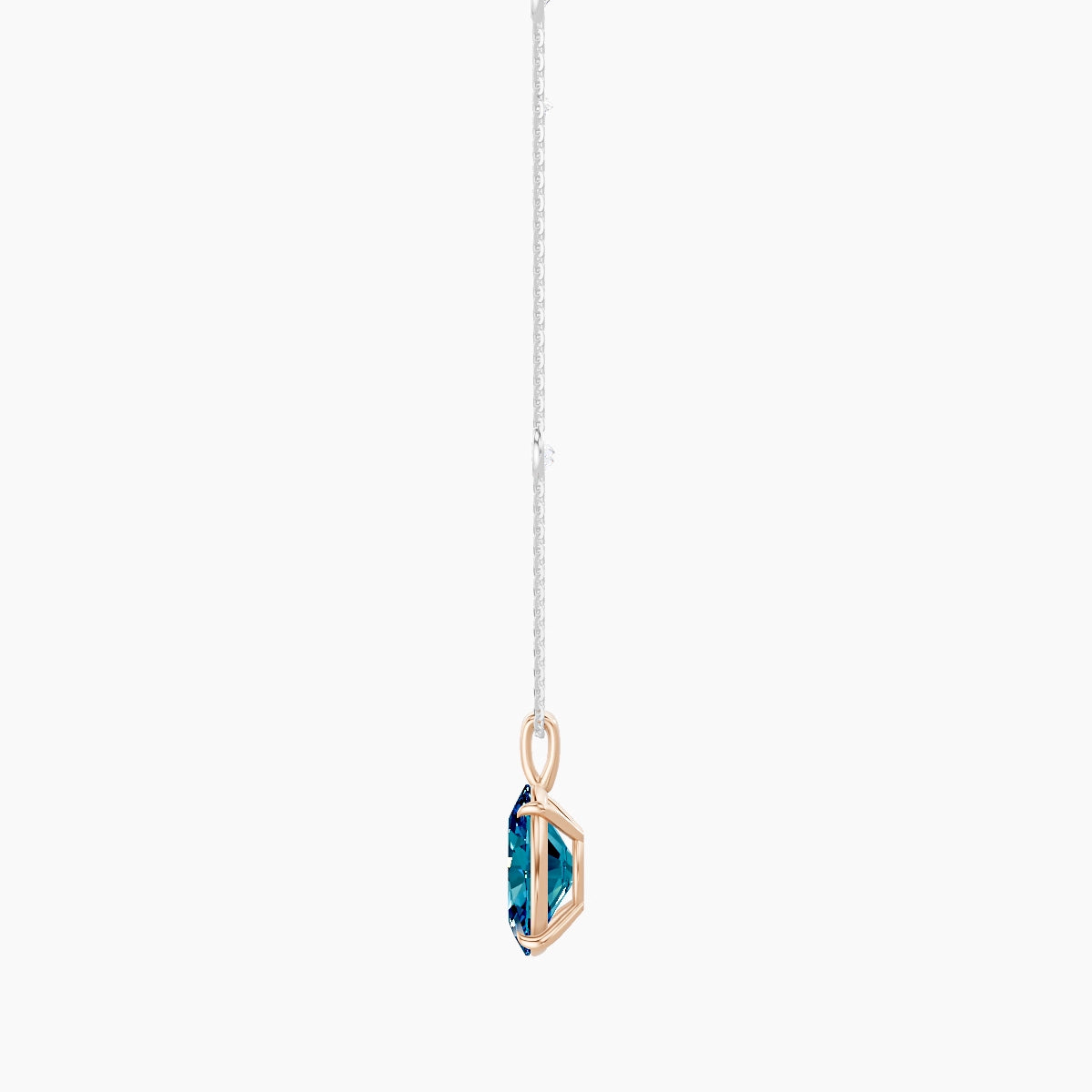 Hanging Solitaire with Sautoir | 18k White & Rose Gold 3 ct Blue Lab Diamond Oval Pendant