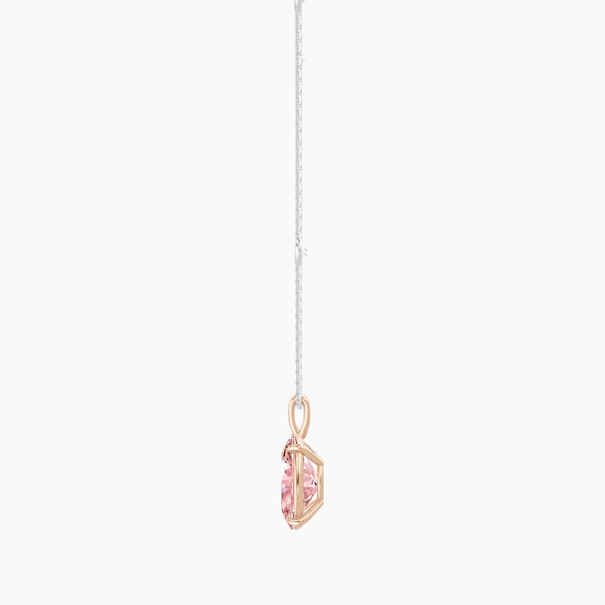 Hanging Solitaire with Sautoir | 18k White & Rose Gold 3 ct Pink Lab Diamond Oval Pendant
