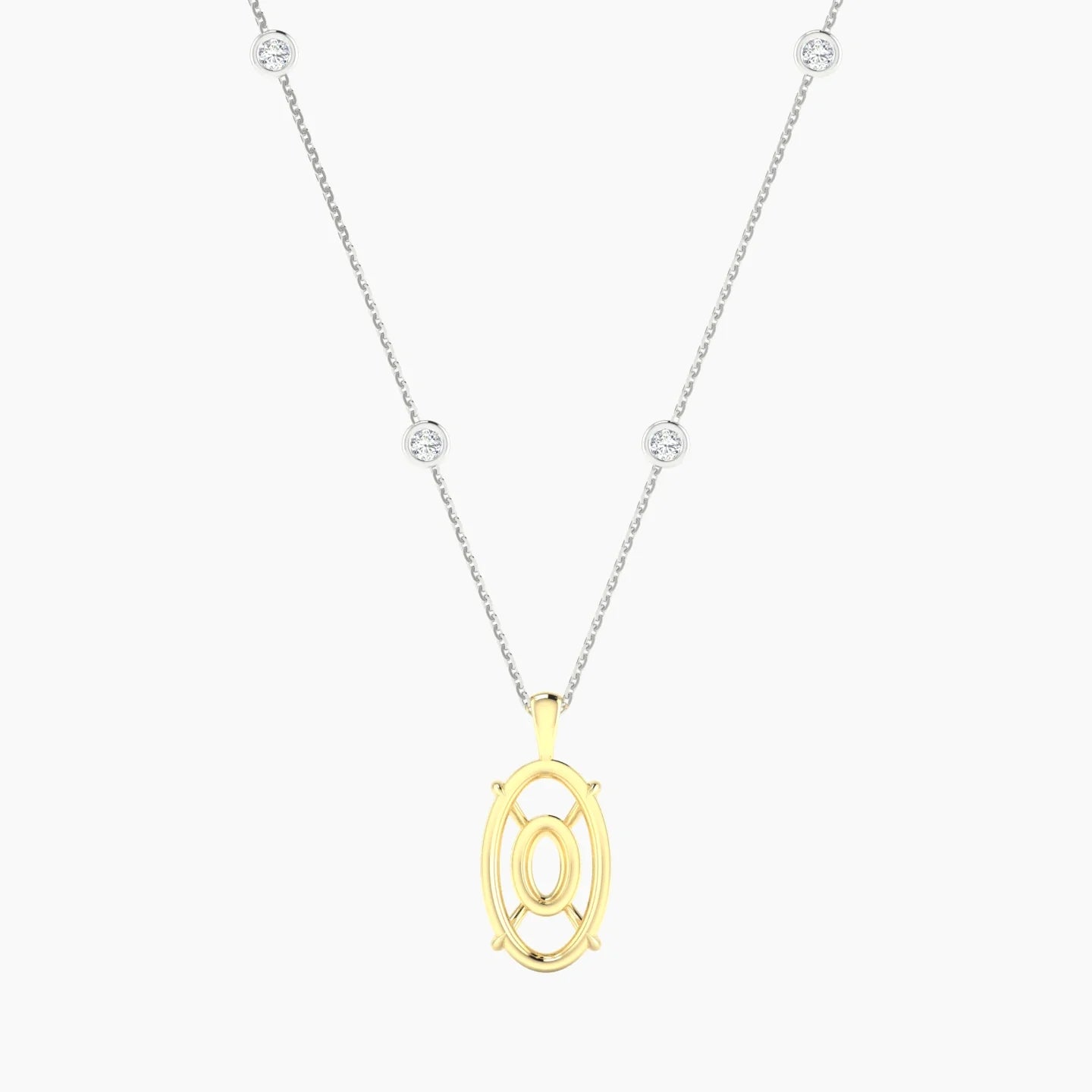 Hanging Solitaire with Sautoir | 18k White & Yellow Gold 5-7.99 ct Oval Cut Pendant Setting