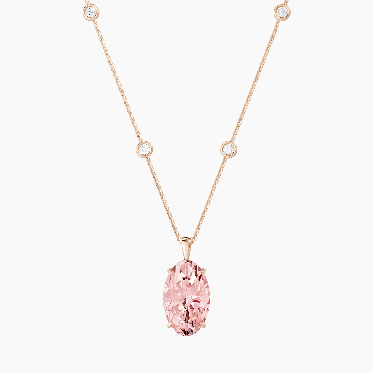 Hanging Solitaire with Sautoir | 18k Rose Gold 5 ct Pink Lab Diamond Oval Pendant