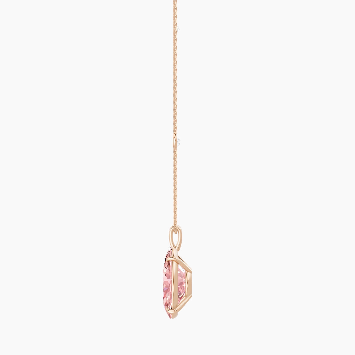 Hanging Solitaire with Sautoir | 18k Rose Gold 5 ct Pink Lab Diamond Oval Pendant