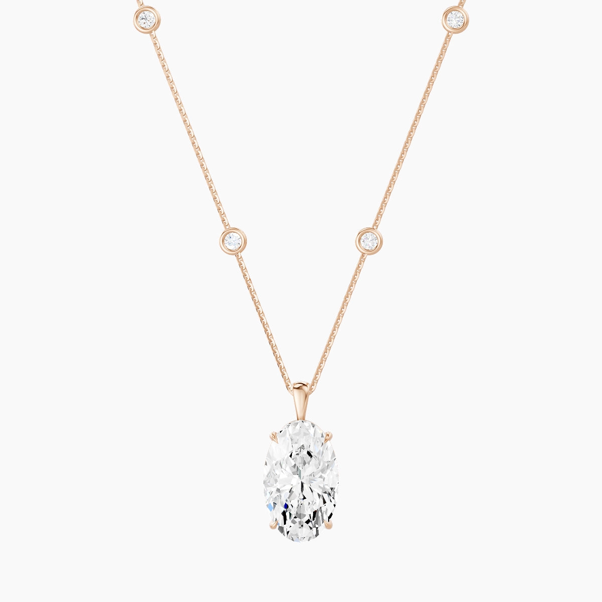 Hanging Solitaire with Sautoir | 18k Rose Gold 5 ct White Lab Diamond Oval Pendant