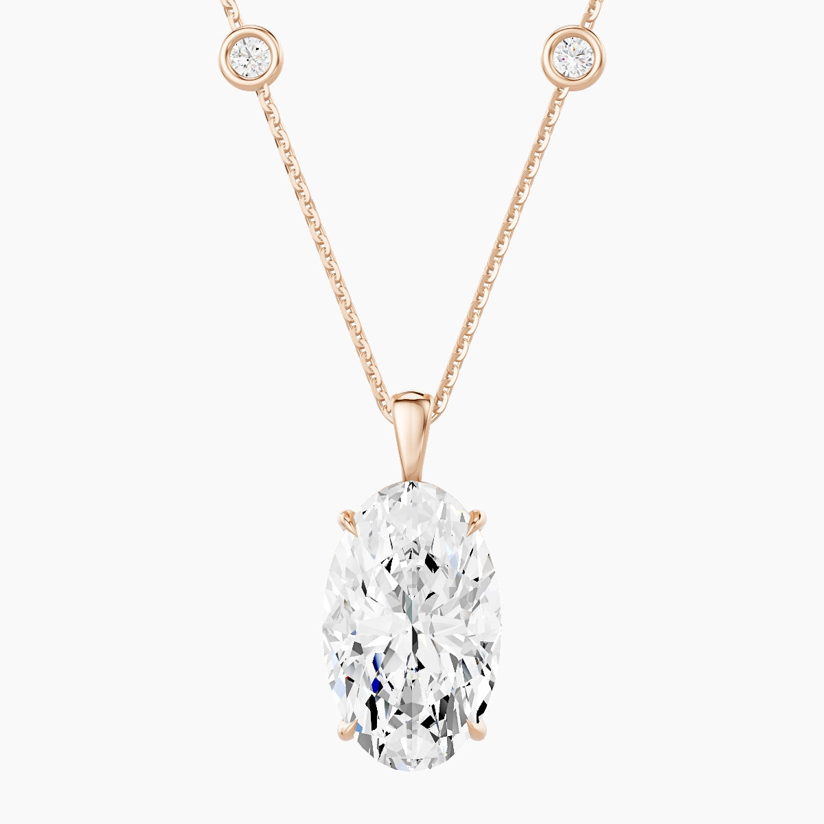 Hanging Solitaire with Sautoir | 18k Rose Gold 5 ct White Lab Diamond Oval Pendant