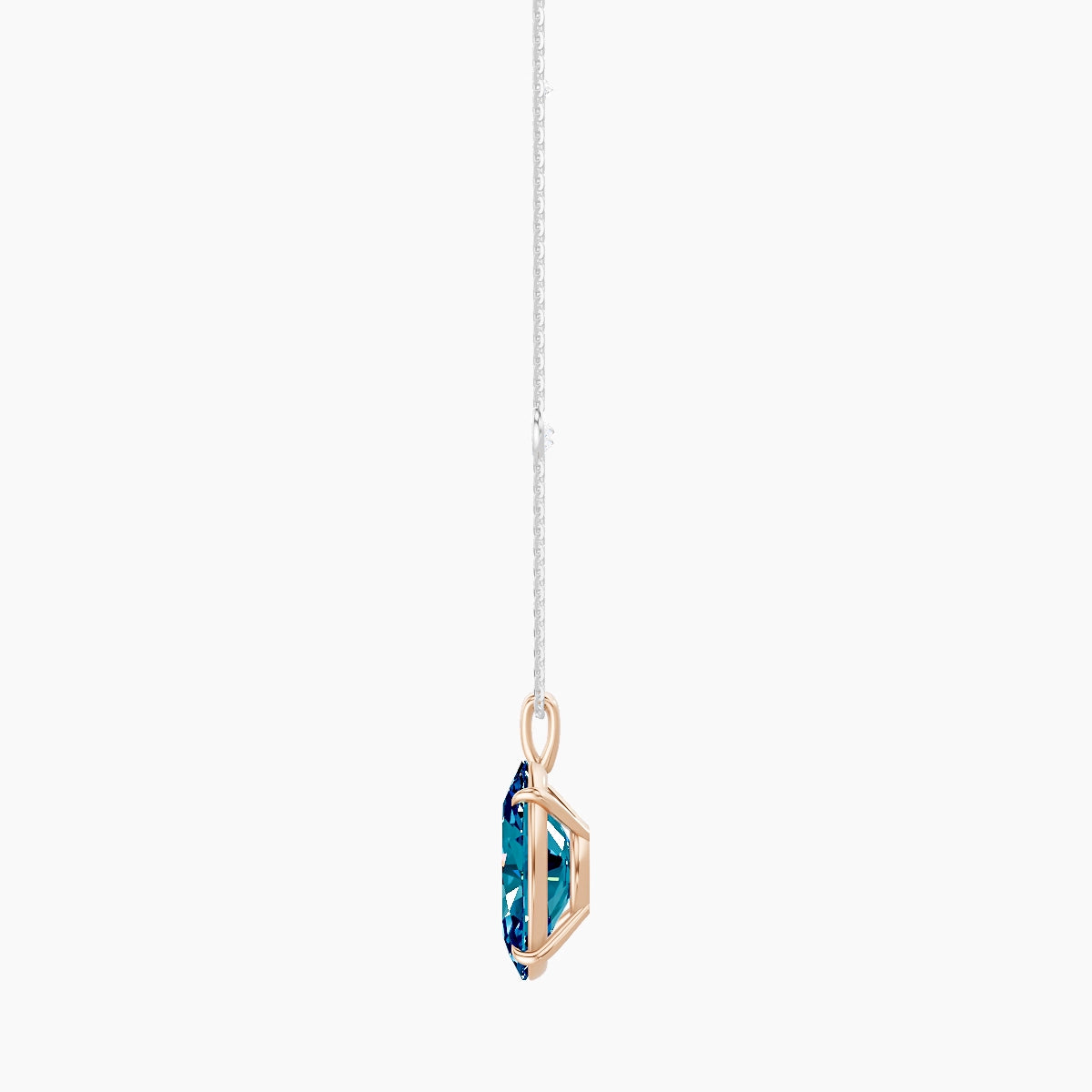 Hanging Solitaire with Sautoir | 18k White & Rose Gold 5 ct Blue Lab Diamond Oval Pendant