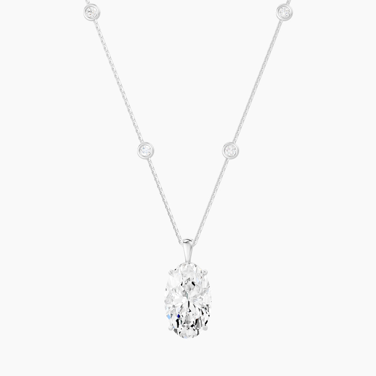 Hanging Solitaire with Sautoir | 18k White Gold 5 ct White Lab Diamond Oval Pendant