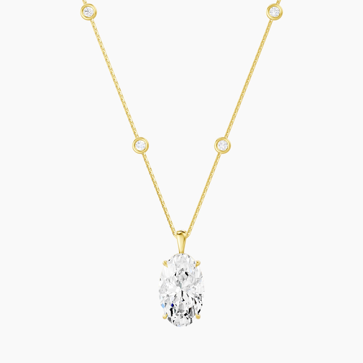 Hanging Solitaire with Sautoir | 18k Yellow Gold 5 ct White Lab Diamond Oval Pendant