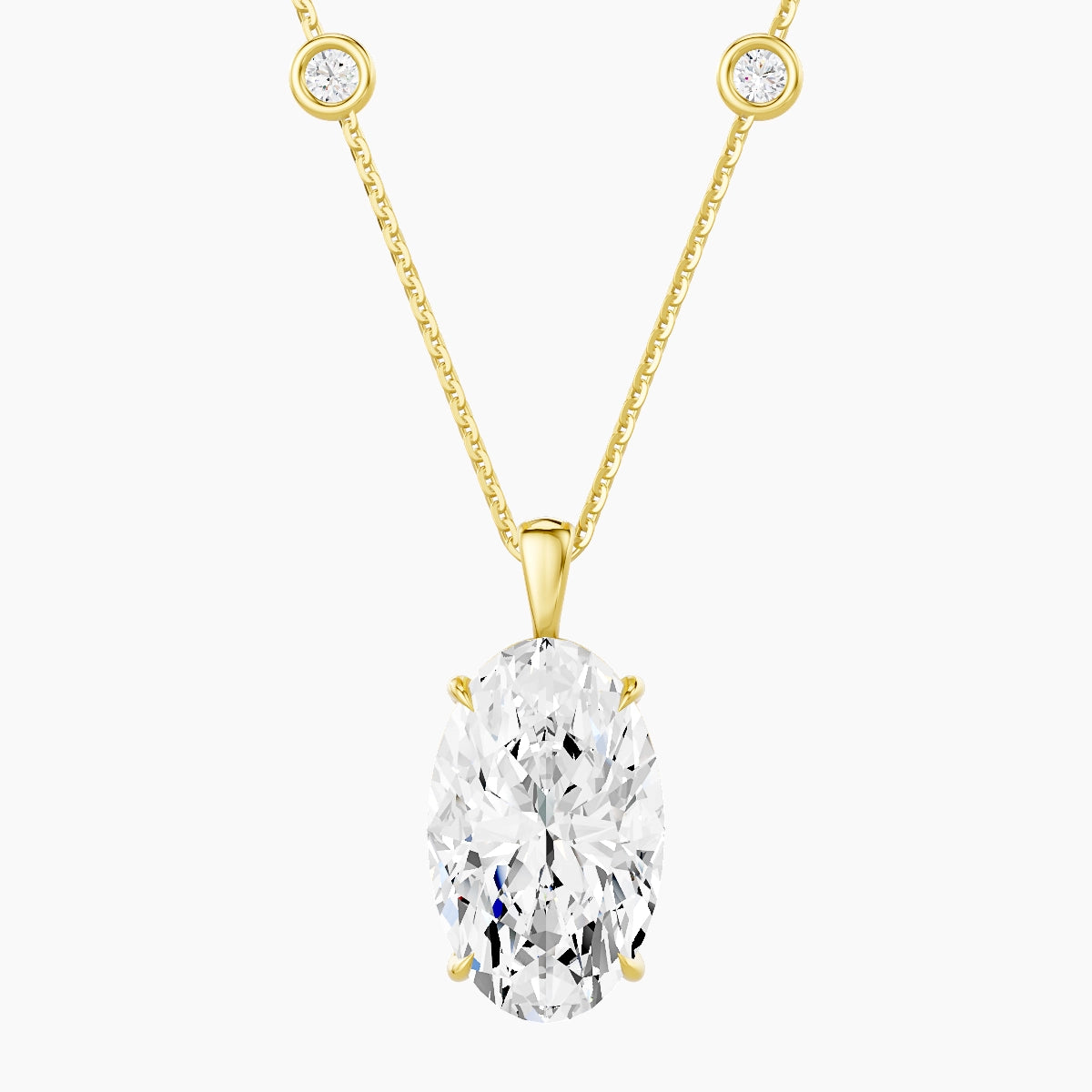 Hanging Solitaire with Sautoir | 18k Yellow Gold 5 ct White Lab Diamond Oval Pendant