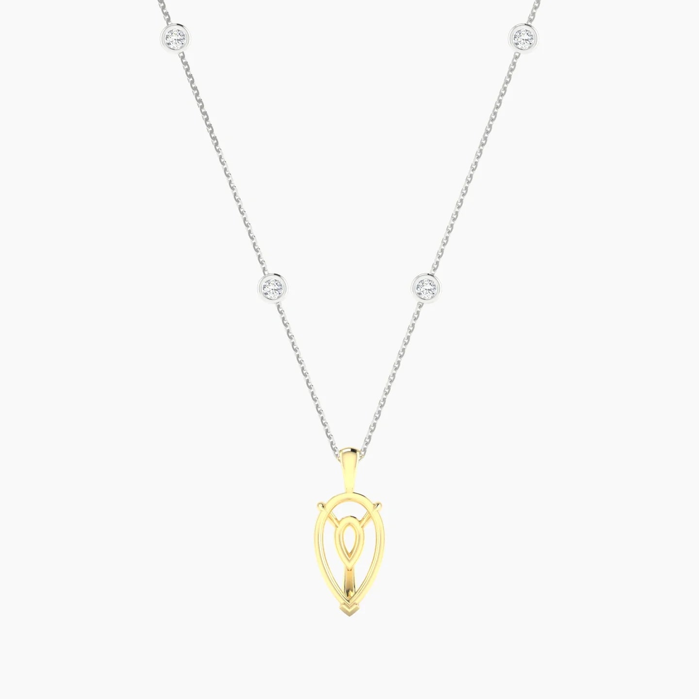 Hanging Solitaire with Sautoir | 18k White & Yellow Gold 3-4.99 ct Pear Cut Pendant Setting