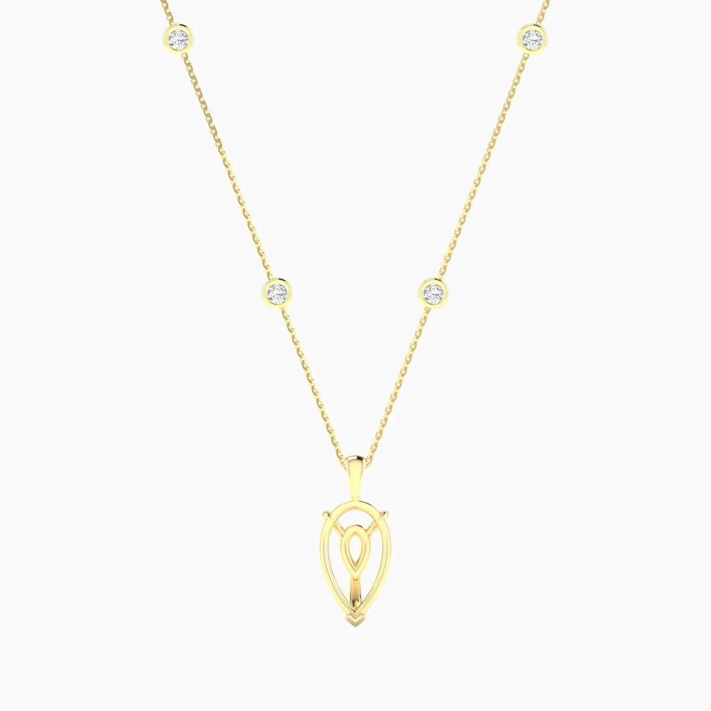 Hanging Solitaire with Sautoir | 18k Yellow Gold 3-4.99 ct Pear Cut Pendant Setting