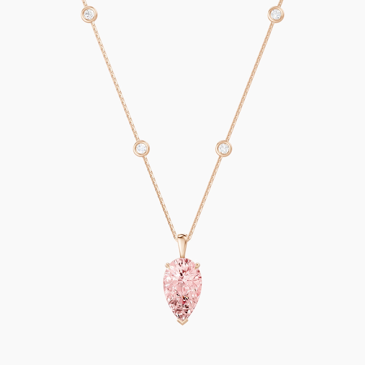 Hanging Solitaire with Sautoir | 18k Rose Gold 3 ct Pink Lab Diamond Pear Pendant
