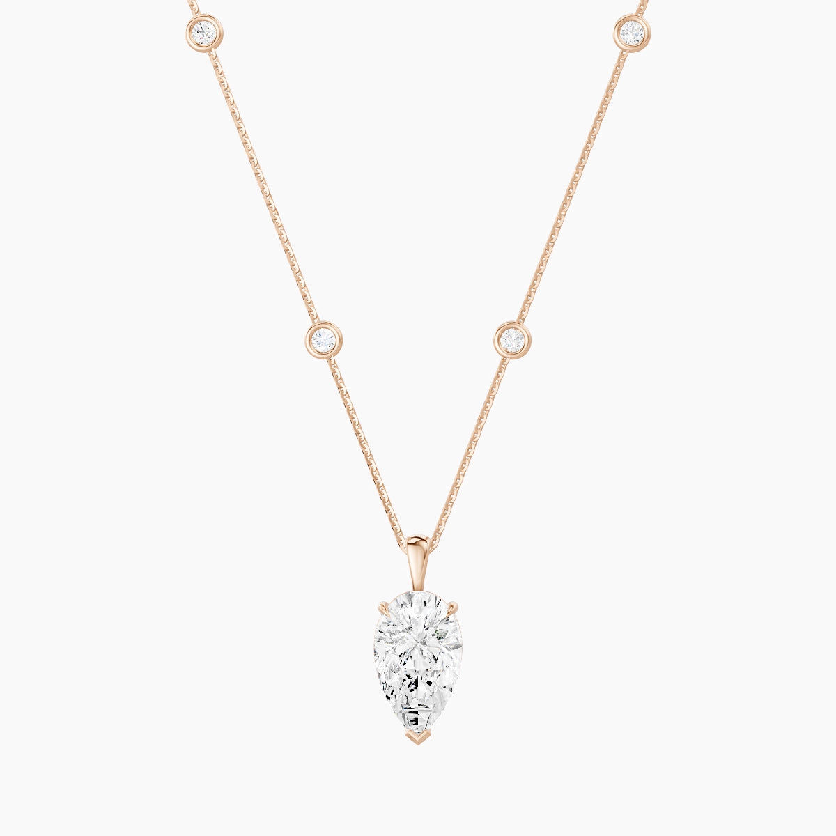 Hanging Solitaire with Sautoir | 18k Rose Gold 3 ct White Lab Diamond Pear Pendant