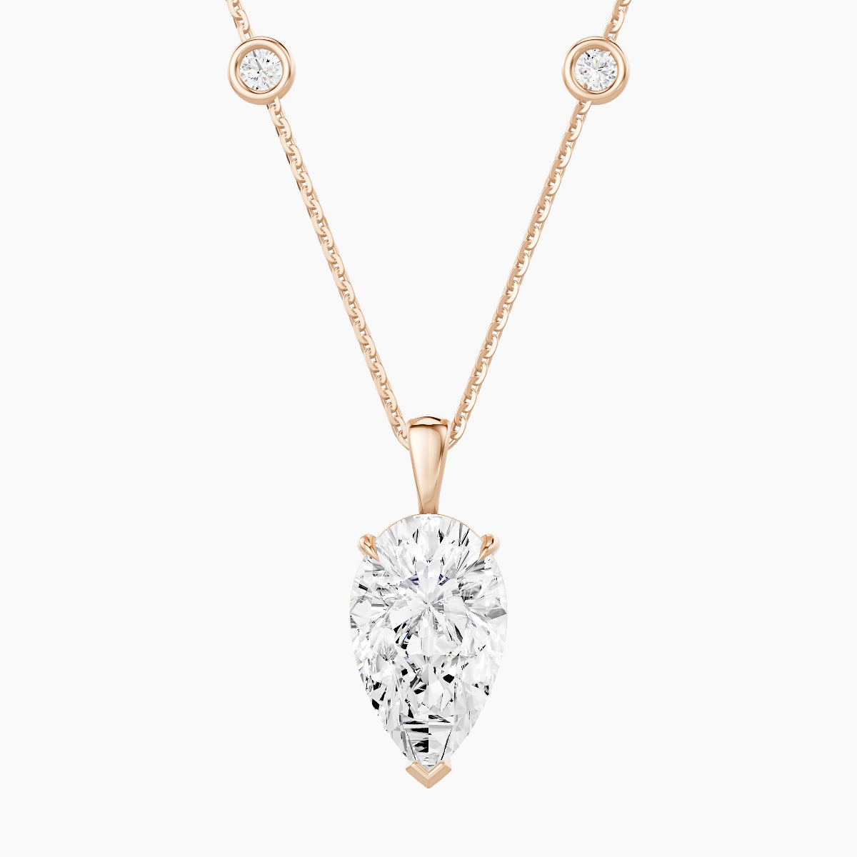 Hanging Solitaire with Sautoir | 18k Rose Gold 3 ct White Lab Diamond Pear Pendant