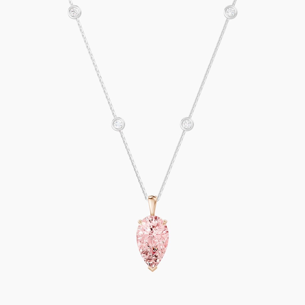 Hanging Solitaire with Sautoir | 18k White & Rose Gold 3 ct Pink Lab Diamond Pear Pendant