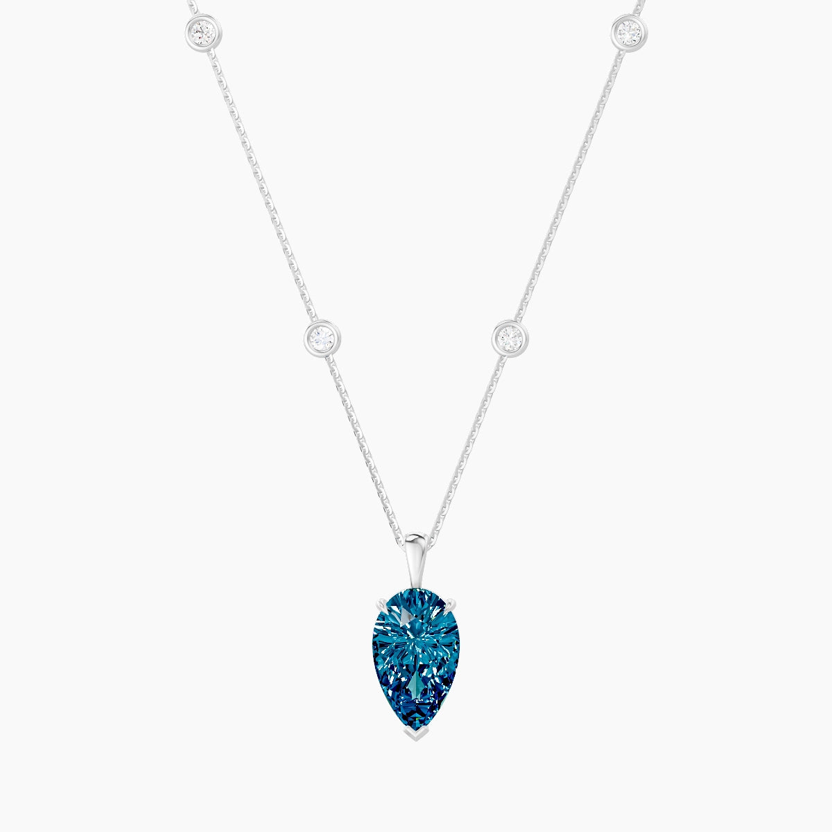 Hanging Solitaire with Sautoir | 18k White Gold 3 ct Blue Lab Diamond Pear Pendant