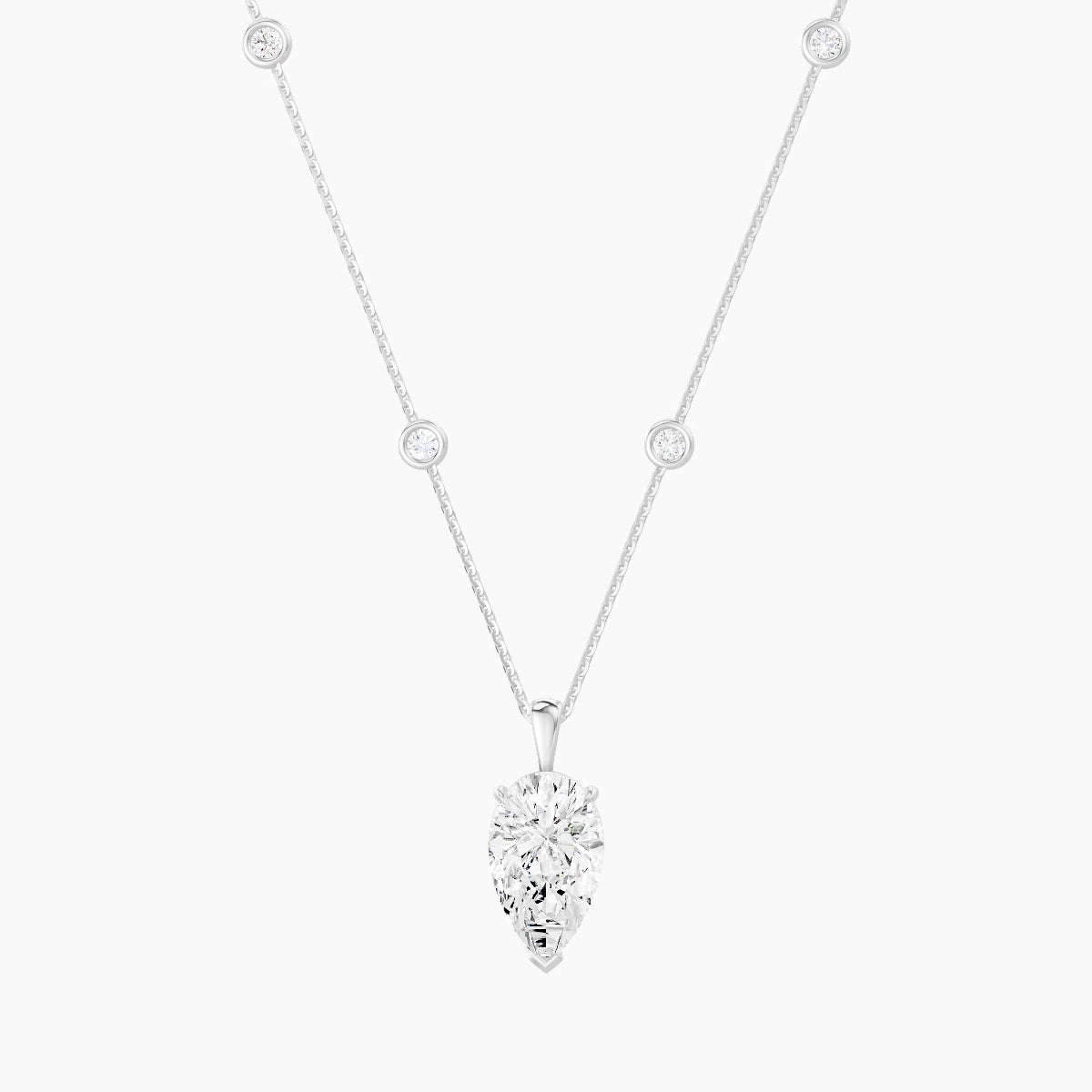 Hanging Solitaire with Sautoir | 18k White Gold 3 ct White Lab Diamond Pear Pendant