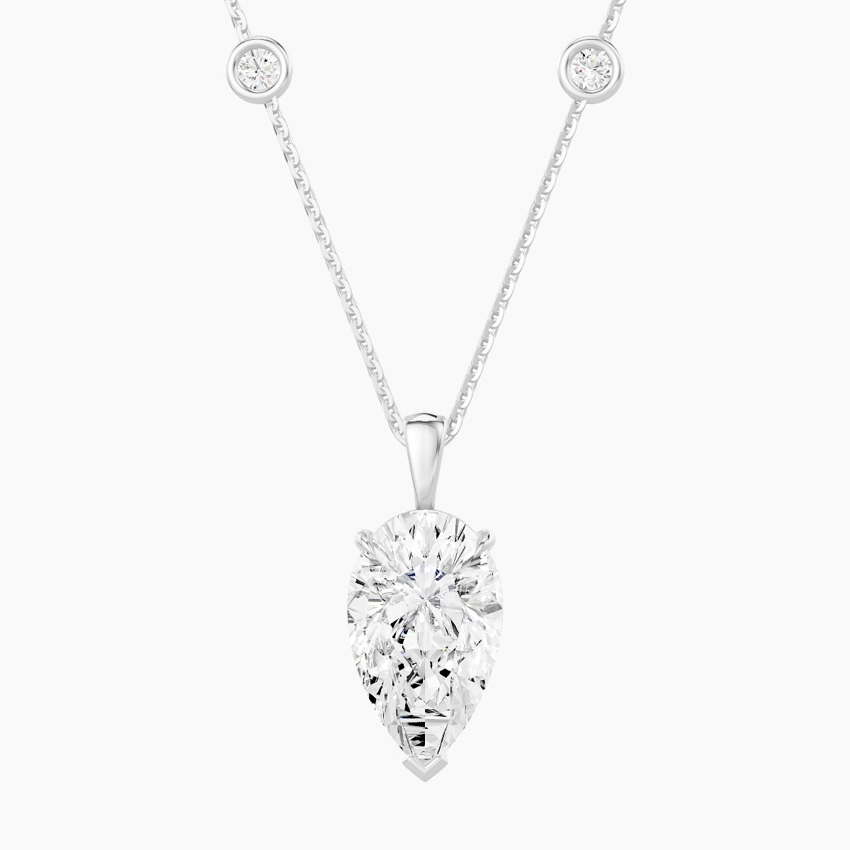 Hanging Solitaire with Sautoir | 18k White Gold 3 ct White Lab Diamond Pear Pendant