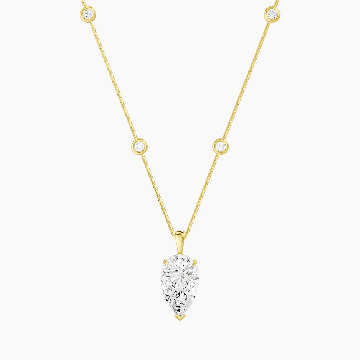 Hanging Solitaire with Sautoir | 18k Yellow Gold 3 ct White Lab Diamond Pear Pendant