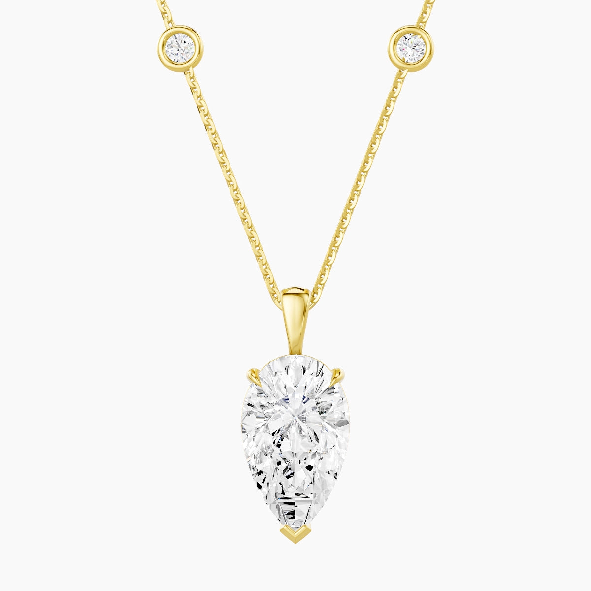 Hanging Solitaire with Sautoir | 18k Yellow Gold 3 ct White Lab Diamond Pear Pendant