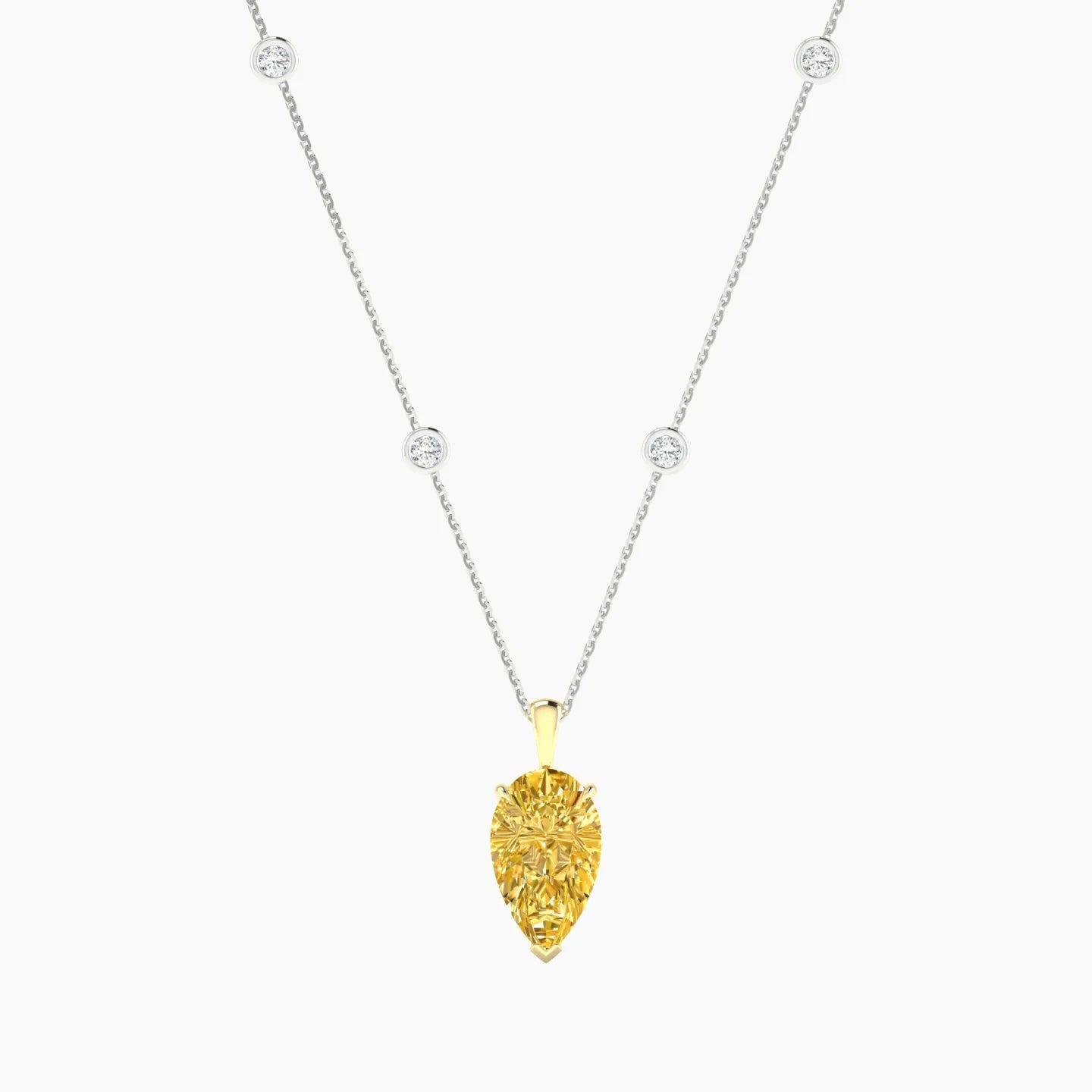 Hanging Solitaire with Sautoir | 18k White & Yellow Gold 3 ct Pear Cut Pendant Setting