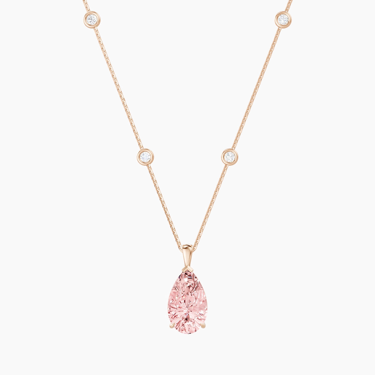 Hanging Solitaire with Sautoir | 18k Rose Gold 3 ct Pink Lab Diamond Pear Pendant